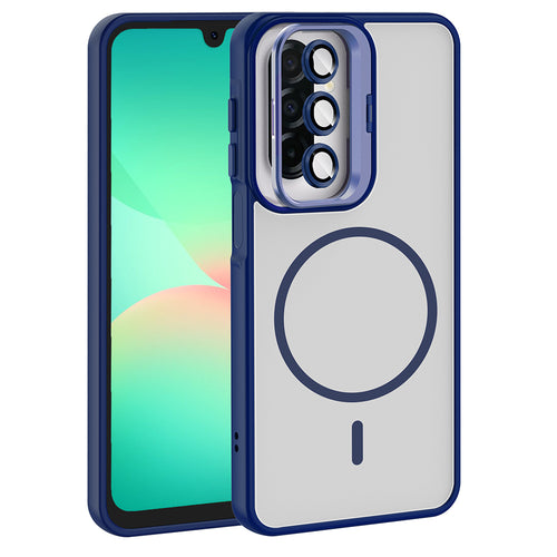 Galaxy A17 Kılıf Standlı ve Kamera Lens Hediyeli Zore Etro Kılıf - Lacivert