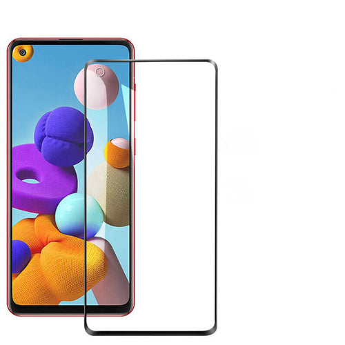 Galaxy A21 Zore Kenarları Kırılmaya Dayanıklı Cam Ekran Koruyucu - Siyah