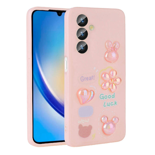 Galaxy A23 4G Kılıf Kabartma Figürlü Parlak Zore Toys Silikon Kılıf - Pembe
