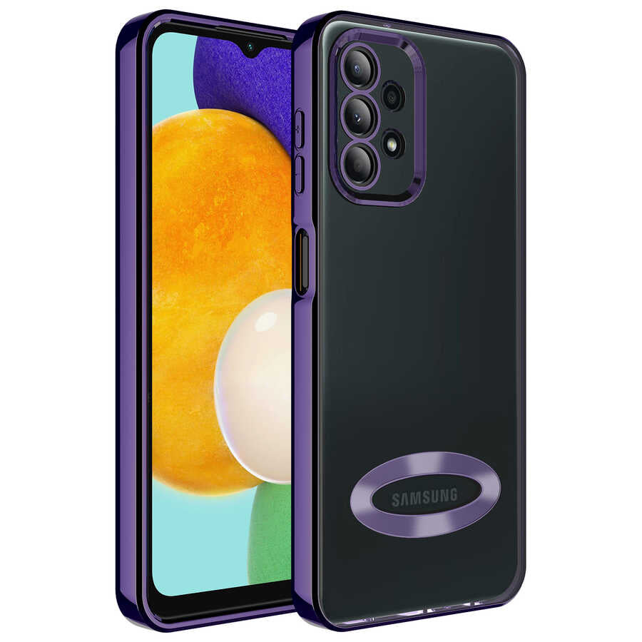 Galaxy A23 Kılıf Kamera Korumalı Logo Gösteren Zore Omega Kılıf - Derin Mor