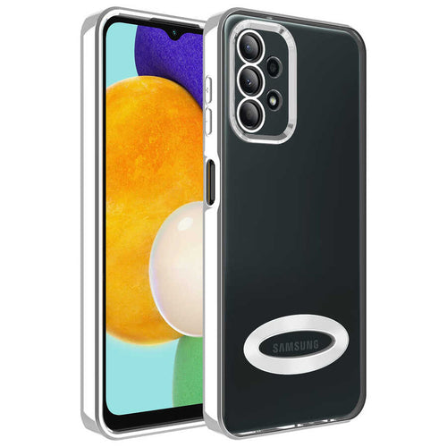 Galaxy A23 Kılıf Kamera Korumalı Logo Gösteren Zore Omega Kılıf - Gümüş