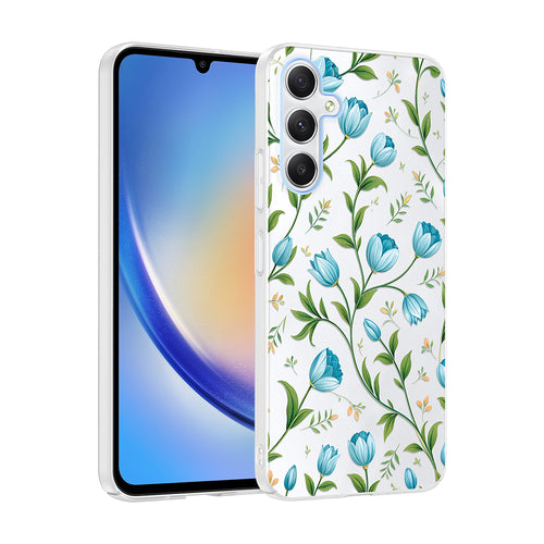 Galaxy A24 Kılıf Kamera Korumalı Desenli Zore Klip Kılıf - Mavi Lale