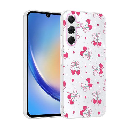 Galaxy A24 Kılıf Kamera Korumalı Desenli Zore Klip Kılıf - Kalpli Kiraz