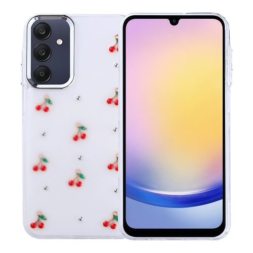 Galaxy A25 Kılıf Airbag Tasarımlı Simli Şeffaf Zore Kutup Kılıf - Kiraz