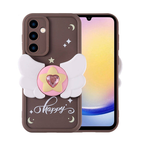 Galaxy A25 Kılıf Kamera Korumalı Figür Tasarımlı Zore Kapya Kılıf - Koyu Kahve