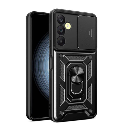 Galaxy A25 Kılıf Magnetik Standlı Kamera Korumalı Zore Sürgülü Vega Kılıf - Siyah
