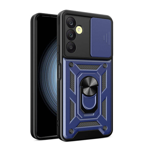 Galaxy A25 Kılıf Magnetik Standlı Kamera Korumalı Zore Sürgülü Vega Kılıf - Mavi
