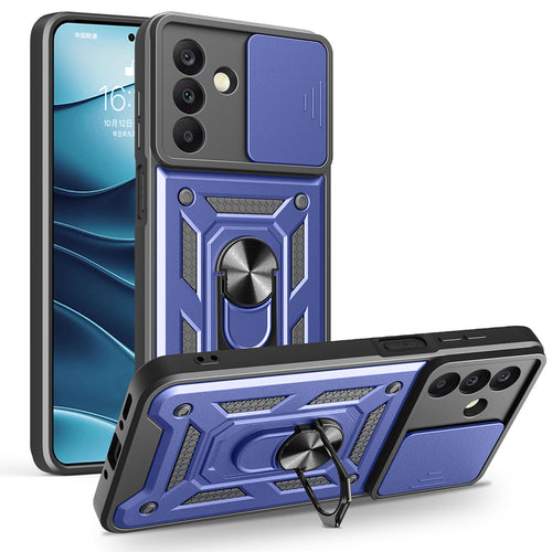Galaxy A26 Kılıf Magnetik Standlı Kamera Korumalı Zore Sürgülü Vega Kılıf - Mavi