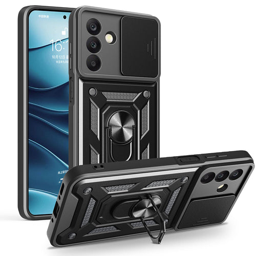 Galaxy A26 Kılıf Magnetik Standlı Kamera Korumalı Zore Sürgülü Vega Kılıf - Siyah