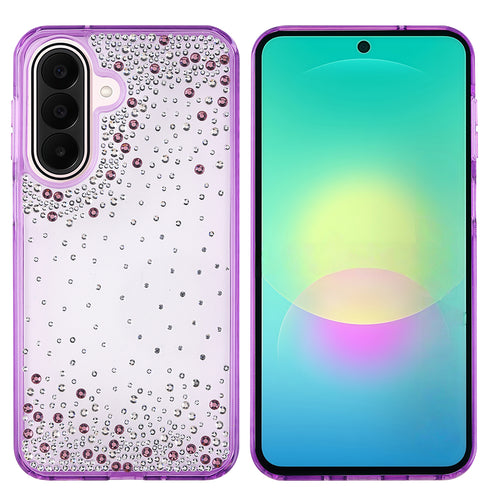 Galaxy A27 Kılıf Airbag Tasarımlı Damla Taşlı Şeffaf Zore Pera Silikon Kılıf - Mor