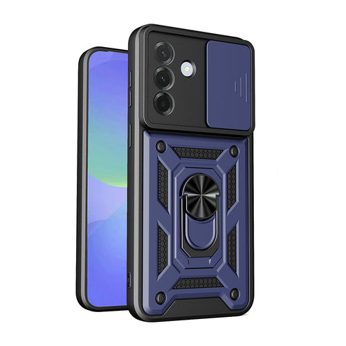 Galaxy A27 Kılıf Magnetik Standlı Kamera Korumalı Zore Sürgülü Vega Kılıf - Mavi