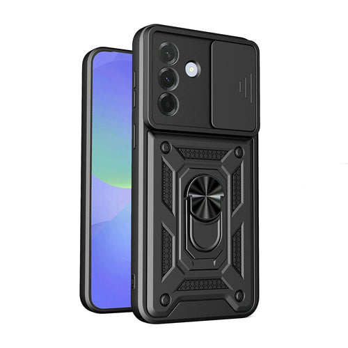 Galaxy A27 Kılıf Magnetik Standlı Kamera Korumalı Zore Sürgülü Vega Kılıf - Siyah
