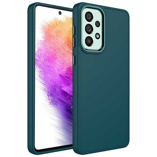 Galaxy A33 5G Kılıf Metal Çerçeve ve Buton Tasarımlı Silikon Zore Luna Kılıf - Koyu Yeşil
