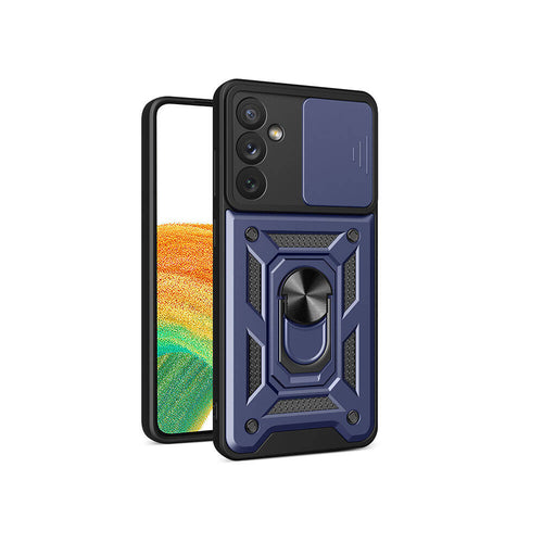 Galaxy A34 Kılıf Magnetik Standlı Kamera Korumalı Zore Sürgülü Vega Kılıf - Mavi