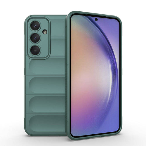 Galaxy A35 Kılıf Esnek TPU Oyuklu Arka Yüzey Tasarımlı Zore Etnik Silikon Kılıf - Koyu Yeşil