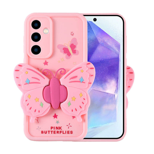 Galaxy A35 Kılıf Kamera Korumalı Figür Tasarımlı Zore Kapya Kılıf - Pembe Açık