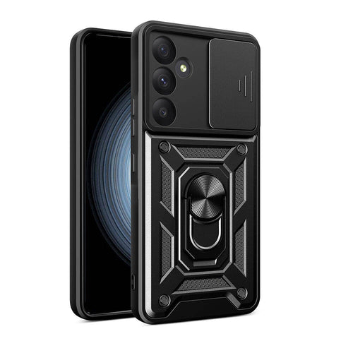 Galaxy A35 Kılıf Magnetik Standlı Kamera Korumalı Zore Sürgülü Vega Kılıf - Siyah