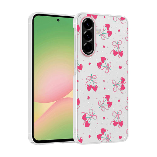 Galaxy A36 Kılıf Kamera Korumalı Desenli Zore Klip Kılıf - Kalpli Kiraz