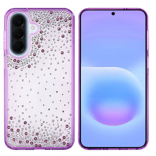 Galaxy A37 Kılıf Airbag Tasarımlı Damla Taşlı Şeffaf Zore Pera Silikon Kılıf - Mor