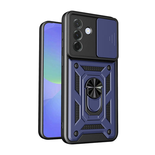 Galaxy A37 Kılıf Magnetik Standlı Kamera Korumalı Zore Sürgülü Vega Kılıf - Mavi