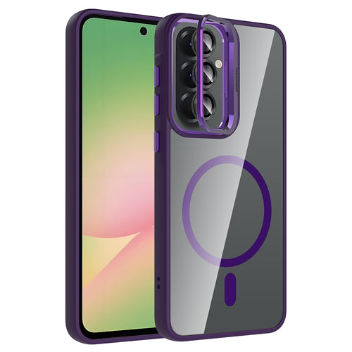 Galaxy A37 Kılıf Standlı ve Kamera Lens Hediyeli Zore Etro Kılıf - Derin Mor