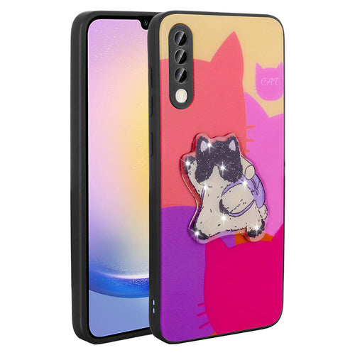 Galaxy A50 Kılıf Parlayan Kabartmalı İkonik Figürlü Zore Amas Silikon Kılıf - Mor