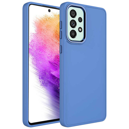 Galaxy A52 Kılıf Metal Çerçeve ve Buton Tasarımlı Silikon Zore Luna Kılıf - Lavendery Gray