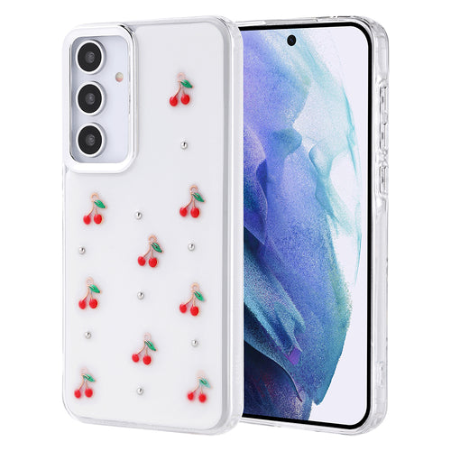 Galaxy A55 Kılıf Airbag Tasarımlı Simli Şeffaf Zore Kutup Kılıf - Kiraz