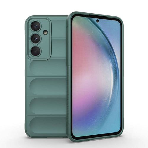 Galaxy A55 Kılıf Esnek TPU Oyuklu Arka Yüzey Tasarımlı Zore Etnik Silikon Kılıf - Koyu Yeşil