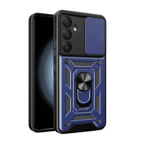 Galaxy A55 Kılıf Magnetik Standlı Kamera Korumalı Zore Sürgülü Vega Kılıf - Mavi