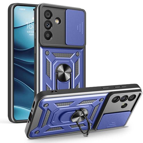 Galaxy A56 Kılıf Magnetik Standlı Kamera Korumalı Zore Sürgülü Vega Kılıf - Mavi