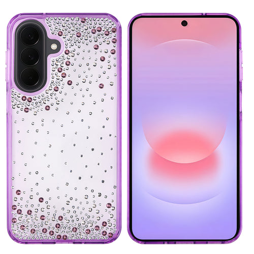 Galaxy A57 Kılıf Airbag Tasarımlı Damla Taşlı Şeffaf Zore Pera Silikon Kılıf - Mor