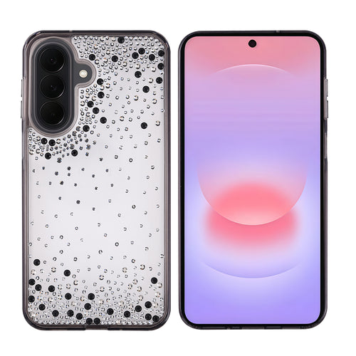 Galaxy A57 Kılıf Airbag Tasarımlı Damla Taşlı Şeffaf Zore Pera Silikon Kılıf - Siyah