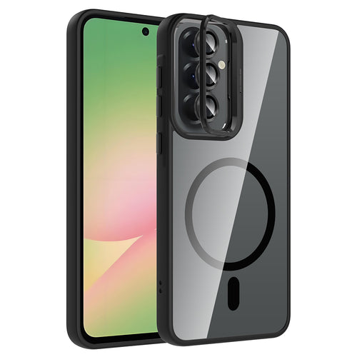Galaxy A57 Kılıf Standlı ve Kamera Lens Hediyeli Zore Etro Kılıf - Siyah