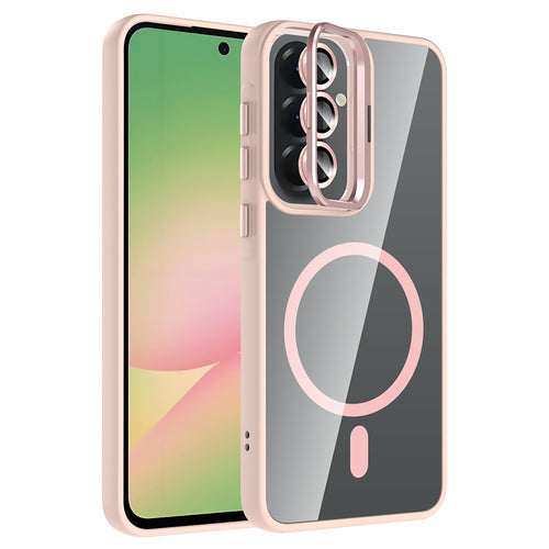 Galaxy A57 Kılıf Standlı ve Kamera Lens Hediyeli Zore Etro Kılıf - Pembe