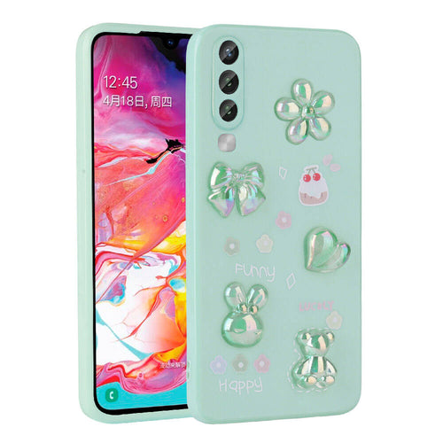 Galaxy A70 Kılıf Kabartma Figürlü Parlak Zore Toys Silikon Kılıf - Açık Yeşil