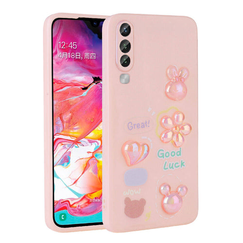 Galaxy A70 Kılıf Kabartma Figürlü Parlak Zore Toys Silikon Kılıf - Pembe