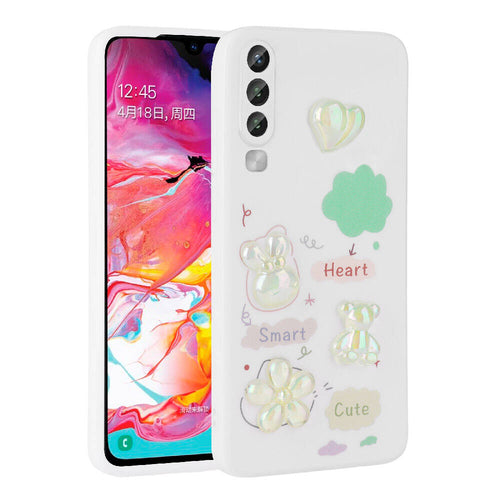 Galaxy A70 Kılıf Kabartma Figürlü Parlak Zore Toys Silikon Kılıf - Beyaz