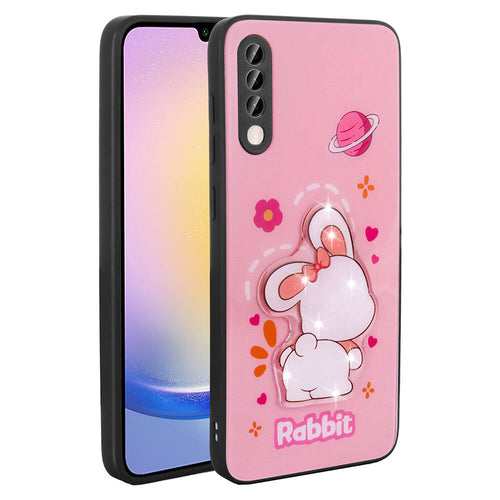 Galaxy A70 Kılıf Parlayan Kabartmalı İkonik Figürlü Zore Amas Silikon Kılıf - Pembe