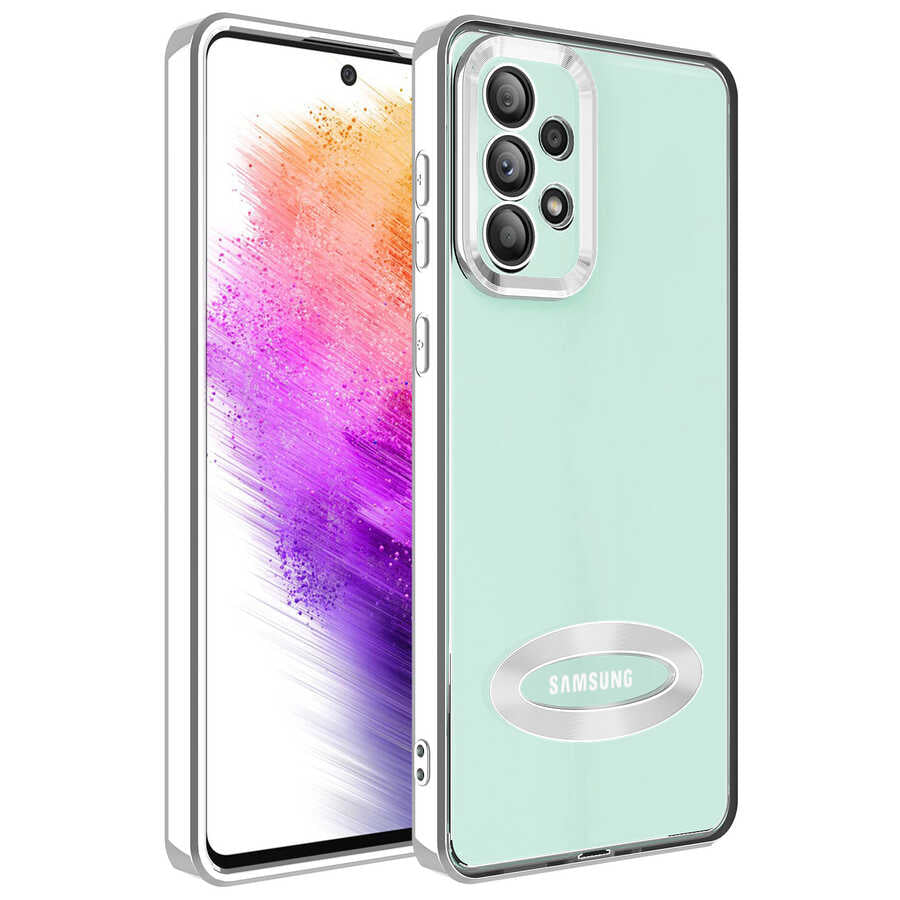 Galaxy A73 Kılıf Kamera Korumalı Logo Gösteren Zore Omega Kılıf - Gümüş