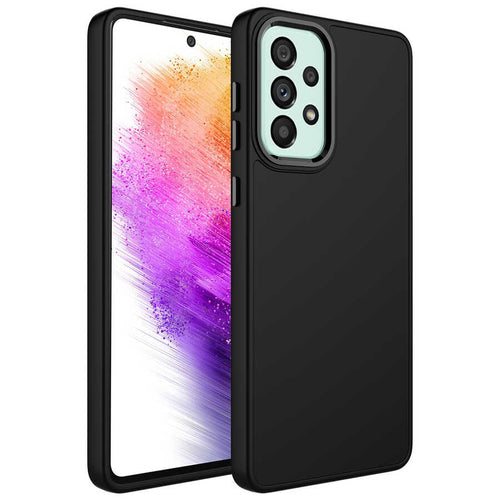 Galaxy A73 Kılıf Metal Çerçeve ve Buton Tasarımlı Silikon Zore Luna Kılıf - Siyah