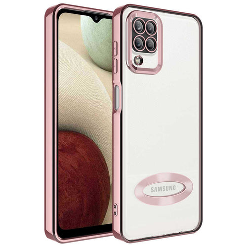 Galaxy M12 Kılıf Kamera Korumalı Logo Gösteren Zore Omega Kılıf - Rose Gold