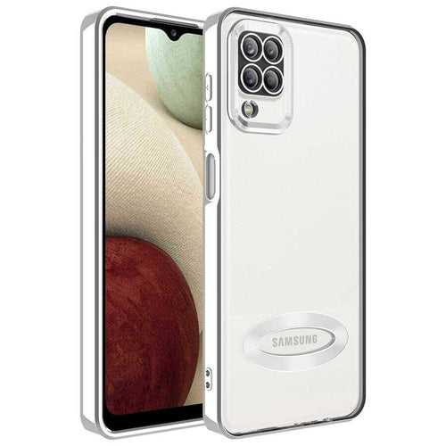 Galaxy M12 Kılıf Kamera Korumalı Logo Gösteren Zore Omega Kılıf - Gümüş