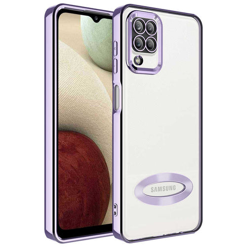 Galaxy M12 Kılıf Kamera Korumalı Logo Gösteren Zore Omega Kılıf - Lila