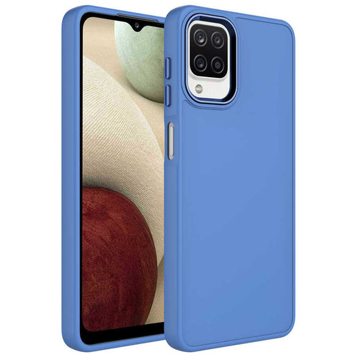 Galaxy M12 Kılıf Metal Çerçeve ve Buton Tasarımlı Silikon Zore Luna Kılıf - Lavendery Gray