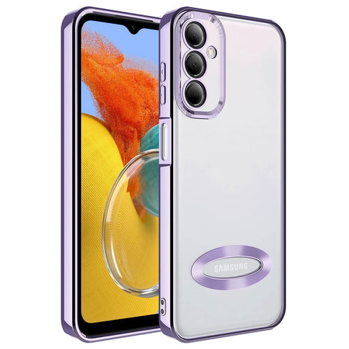 Galaxy M14 Kılıf Kamera Korumalı Logo Gösteren Zore Omega Kılıf - Lila