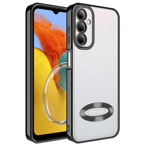 Galaxy M14 Kılıf Kamera Korumalı Logo Gösteren Zore Omega Kılıf - Siyah