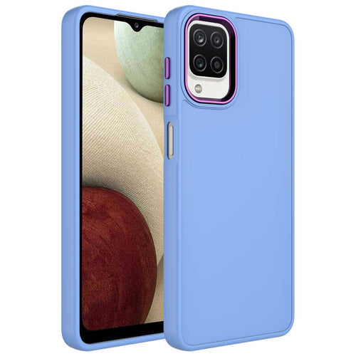 Galaxy M32 Kılıf Metal Çerçeve ve Buton Tasarımlı Silikon Zore Luna Kılıf - Lila