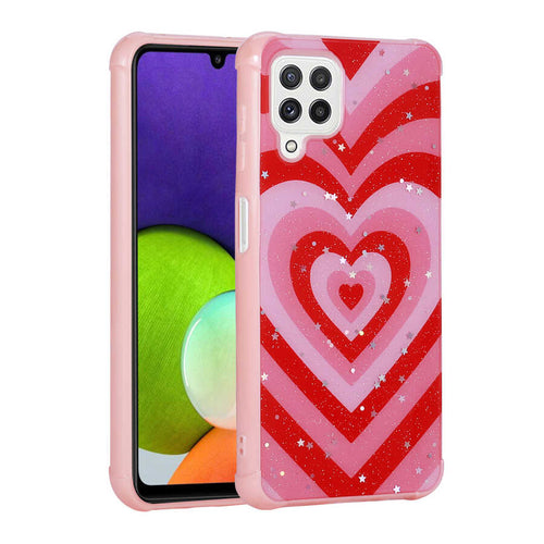 Galaxy M32 Kılıf Simli Desenli Kamera Korumalı Parlak Zore Popy Kılıf - Kalp
