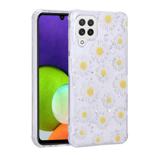Galaxy M32 Kılıf Simli Desenli Kamera Korumalı Parlak Zore Popy Kılıf - Papatya